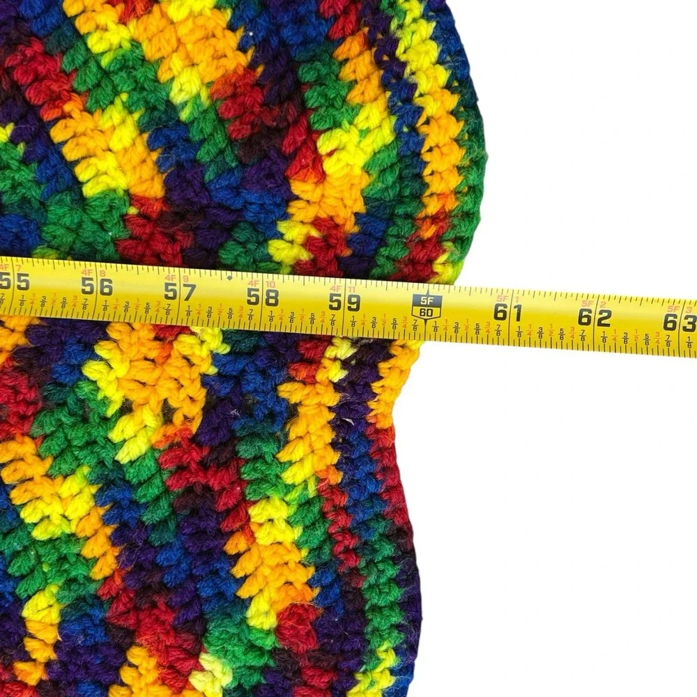 Rainbow Chevron Afghan Blanket 60x49 VTG boho Handmade Crochet Colorful Throw